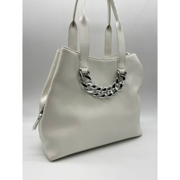 INC Trippii faux-leather chain detail women's tote bag - White / Silver (Used) - Picture 3 of 11